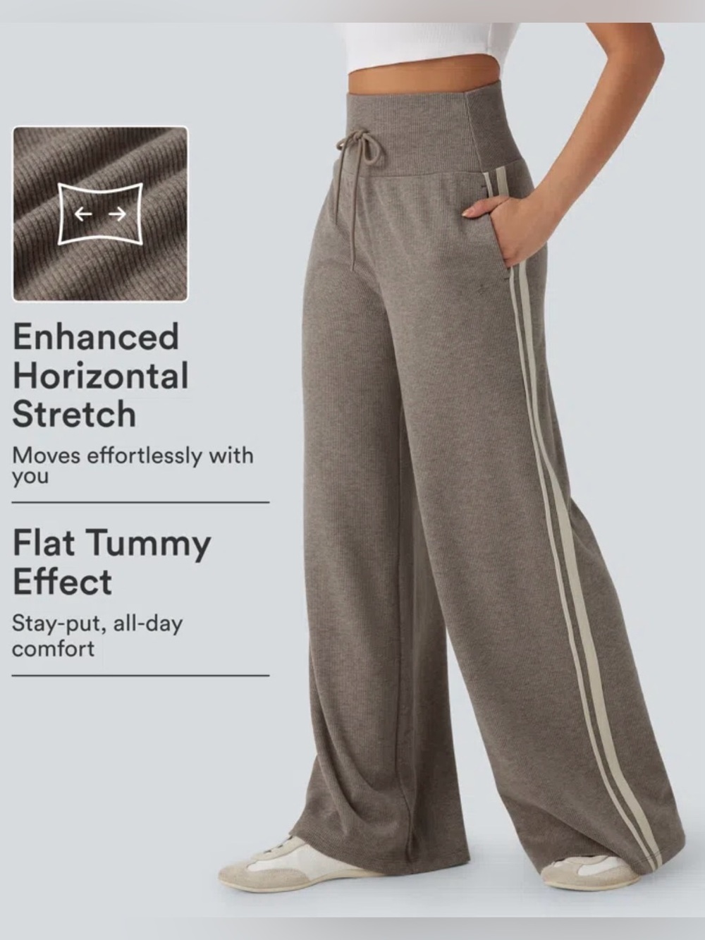 Halara Ribbed High-Waisted Wide-Leg Drawstring Pants NWOT - Picture 6 of 11